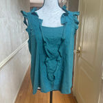 Hinge Women's Ruffle Eyelet Sleeveless Embroidered Top Green Size L Cotton Photo 2