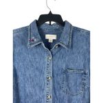 VTG CJ Banks 2X Denim Shirt Blue Embroidered Snowman Cabin Trees Christmas Y2K Photo 1