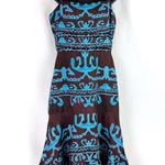 Alexis  Ayanna Oceano Dress Large Brown Blue Aztec Print Linen Midi Vacation Photo 2