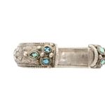 Tibetan Cast Silver Alloy Floral Engraved Turquoise Cuff Bracelet Photo 7