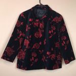 Talbots  Women's Floral Roses Velvet Black Red 7/8 Sleeve Jacket Photo 0