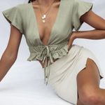 Princess Polly NWT Women’s Jamison Reid Crop Top Blouse Khaki Photo 0