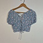 Sky And Sparrow Blue Floral Crop Top Photo 4