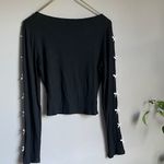 Chic Black Long Sleeve Top with White Bow Details Size M Photo 7