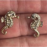 Crystal Pave Seahorse Stud Earrings Gold Photo 2