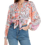 Reiss  Elle Floral Coral White Tie Blouse (2) Photo 0