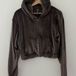 SKIMS  Velour cropped Zip-Up Hoodie in a brown/oxide color Photo 0