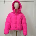 ZARA  Volume Puffer Jacket Small Hot Pink Cropped Quilted Hooded Ski Barbie Chic Photo 3