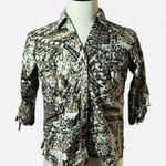 Erika  Abstract Print 3/4 Sleeve Button Down‎ Shirt Lightweight Neutral Photo 0