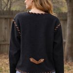 Vintage Lucia Black 100% Wool Cardigan Jacket Whipstitch Trim Button Front Cozy Size L Photo 4