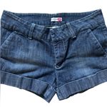 Body Central Y2K Low Rise Mini Shorts Sz 5 Dark Wash Denim Cuffed Pockets Photo 1
