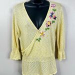 Versace Jeans Couture Vintage Shirt Butter Yellow Floral Embroidered Knit Top L Size L Photo 0
