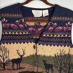 Northern Treasures Navy and Beige Cardigan Knit Sweater Deer CottageCore Sz Med Blue Photo 3