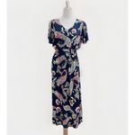 Kindred  Anthropologie Maxi Dress Paisley Smocked Waist MEDIUM Navy Blue NWOT Photo 1
