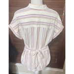 Untuckit For Her Shirt Linen blend tie back Issa sz 6/S striped short sleeves Pink Photo 2