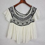 American Eagle  Womens Blouse‎ Size Small White Embroidered Flowy Sexy Shoulder Photo 3