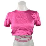 ZARA Pink Satin Silky Lace-up Open Back Short Sleeve Crop Top Blouse Shirt Sz S Photo 0