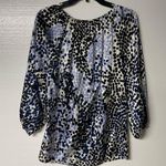 St. John  Shirt Women Size 6 Gray Polka Dot Bow Tie Front Silk Spandex Blend Photo 6