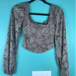 Altar'd State Altar’d State Taupe Lace Long Sleeve Corset Hem Top — Square Neck — XS Photo 0