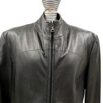 Kenneth Cole Reaction Women’s Black Leather Zip Jacket LARGE Minimalist Classic Photo 1
