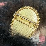 Vintage Porcelain Face Victorian Lady with Real Rabbit Fur Hat Scarf Brooch 11g Photo 1