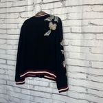 Elevenses  Embroidered Bomber Jacket Women’s L Black Floral Satin Zip Up Boho Photo 8