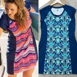 Title Nine  Gidget 2.0 Active Dress Blueprint Cap Sleeve Stretch Blue Geometric L Photo 1
