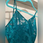 VTG 80s 90s Colesce Collection Lingerie Semi Sheer Green Floral Cropped Cami Top Blue Size L Photo 11