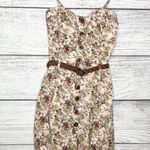 Poetry  Floral Button-Down Dress with Woven Belt Size Medium Tan Pink Spring Photo 1