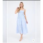 By The River Medium Blue White Strip Coastal Fairy Tiered Bow Accent Midi Dress Photo 2