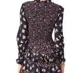 Rebecca Taylor  Ruffled Long Sleeve Silk Smocked High Neck Black Floral Dress Photo 1