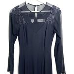 Bill Blass Black Evening Dress Long Sleeves Floral Appliques Size 6 Photo 2