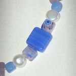 Elegant Blue and Purple Glass Genuine Pearl Beaded Boho Bracelet Photo 1