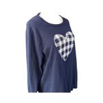 J.Crew  Teddie Sweater Women's XXL (XL) Navy Blue Gingham Heart 100% Cotton Photo 5