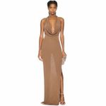 AYA MUSE Edo Knit Cowl Backless Maxi Dress In Tan Size XS Photo 2