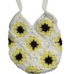 Handmade Chic Floral Crochet Shoulder Bag White and Yellow sunflower knitted Photo 1