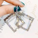 Minimalist Geometric Square Earrings For Women Shiny Luxury Rhinestone Drop Earr Photo 0