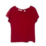 Womens Red Short Sleeve Silk Blouse Loose Fit Size S Photo 1