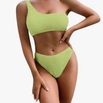 Women's Ribbed Bikini Set One Shoulder Top with Mid Waist Two Piece Size M Green Size M Photo 0