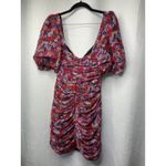 ZARA ‎ pink Floral Print Mini Dress Sweetheart Puff Sleeve Ruched blogger small Photo 2