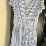 Michael Kors  White and Blue Asymmetrical Tiered Midi Dress Photo 3