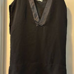 Vince  Black V-Neck Blouse Satin Neck Tunic Top Size XS Oversized Sleeveless Photo 0