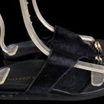 Naked Feet Sandals Flats 8.5 Beaded Toe Loop Black Leather Nubuck Square… Photo 4