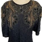 Vintage Black Gold Beaded Open Back Dress Size 6 Photo 3