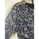 VICI Blue Purple Black Floral Ruched Long Sleeve Chiffon Mini Dress Size L Photo 4