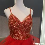 Women’s Red with Gold Sparkles Short Prom Party Dress Corset Back Size S NWT Red Photo 1