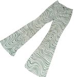 Green & White Printed Flare Pants Photo 0