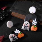 🌸 4 for $20 Black and white ghost earrings with orange pumpkin #halloween Photo 2