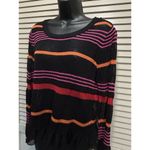 Mac & Jac Black/Multi‎ Striped Sweater Round Neck Long Sleeve Size XL Open Knit Black Photo 1
