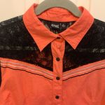 Cruel Girl Cruel Orange & Black Long Sleeve Medium Western Button Up Blouse.        2259 Photo 3